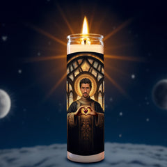 Bad Bunny prayer candle, designed by Pray To The Stars