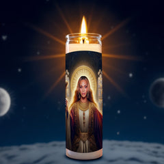 Beyonce prayer candle, designed by Pray To The Stars
