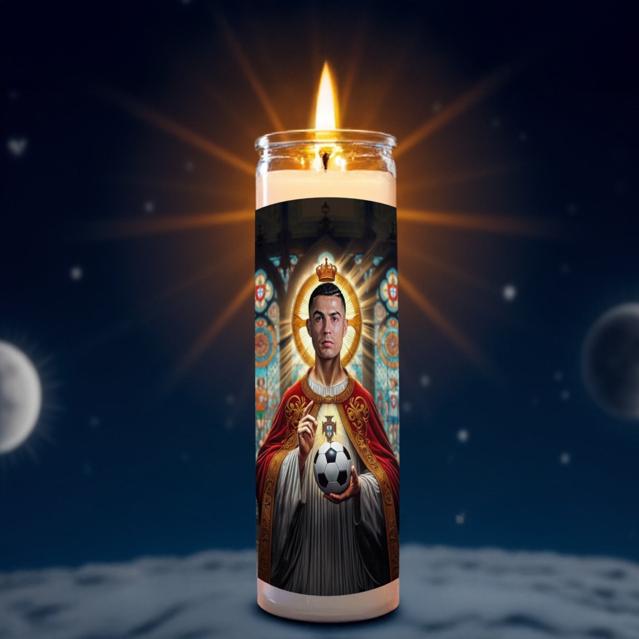 Cristiano Ronaldo prayer candle, designed by Pray To The Stars