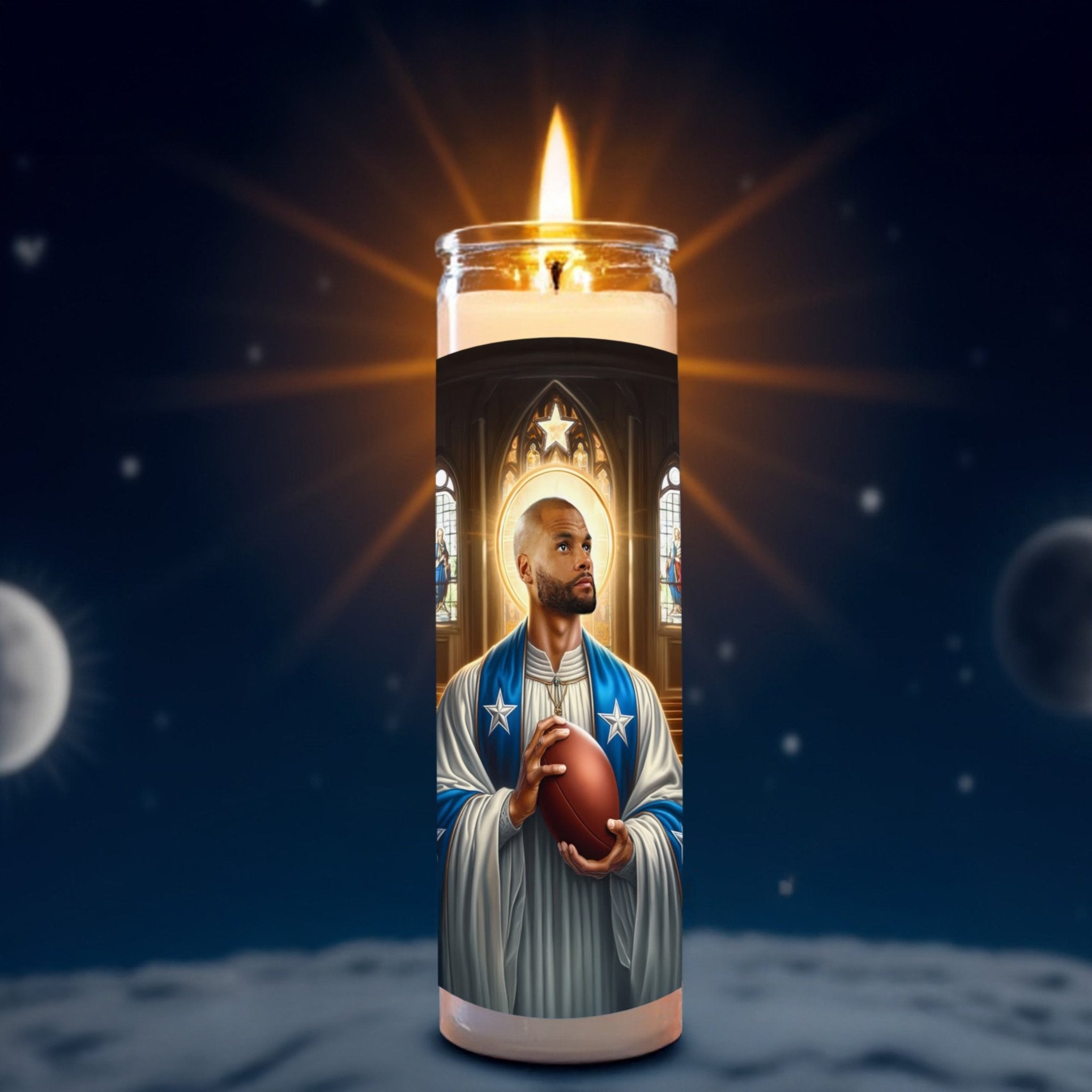 Dak Prescott prayer candle, designed by Pray To The Stars