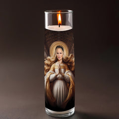 Jennifer Coolidge prayer candle, designed by Pray To The Stars