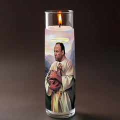 Tony Soprano prayer candle, designed by Pray To The Stars