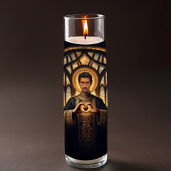 Bad Bunny prayer candle, designed by Pray To The Stars