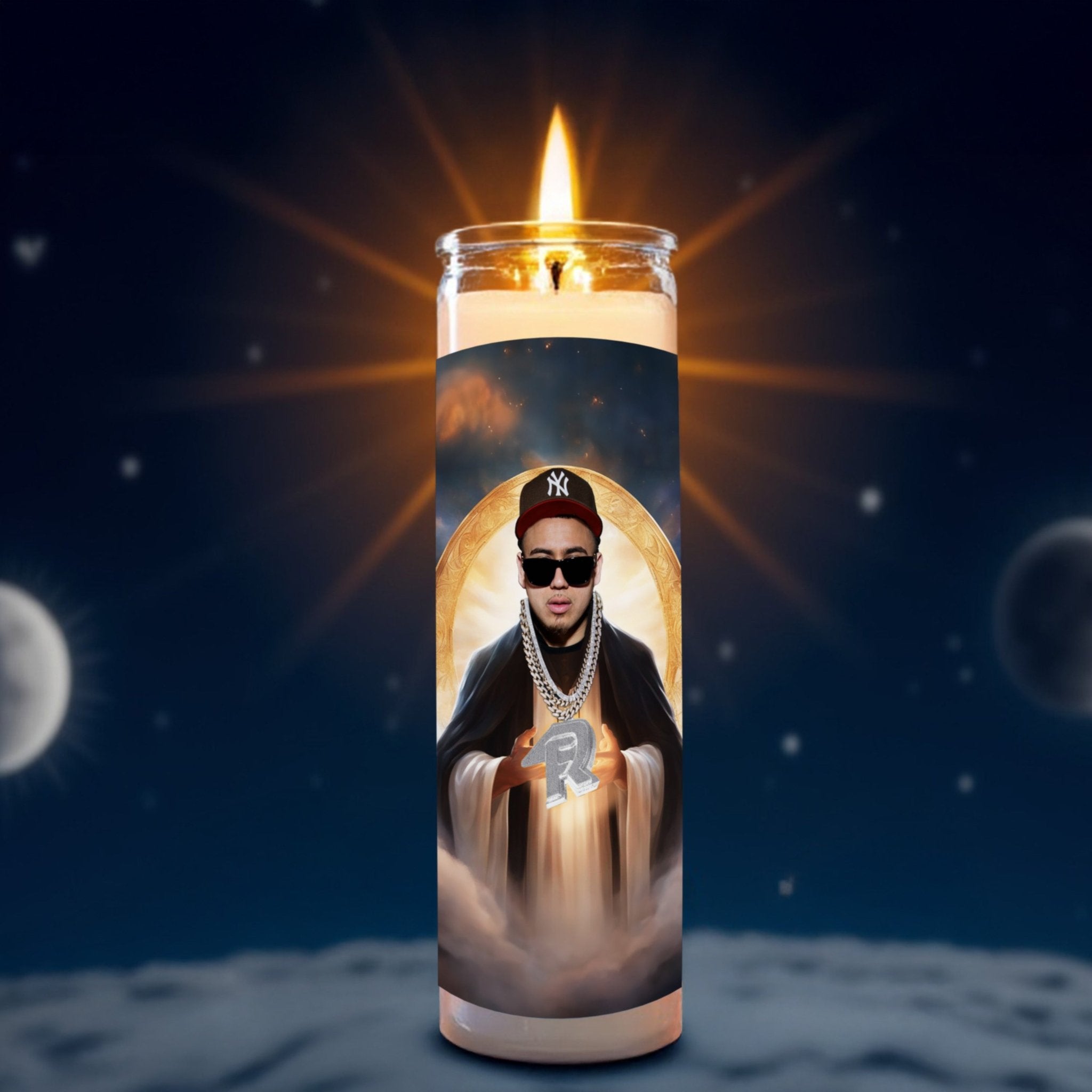 Fuerza Regida JOP prayer candle, designed by Pray To The Stars