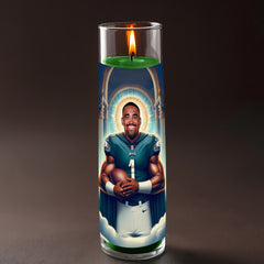Jalen Hurts prayer candle, designed by Pray To The Stars