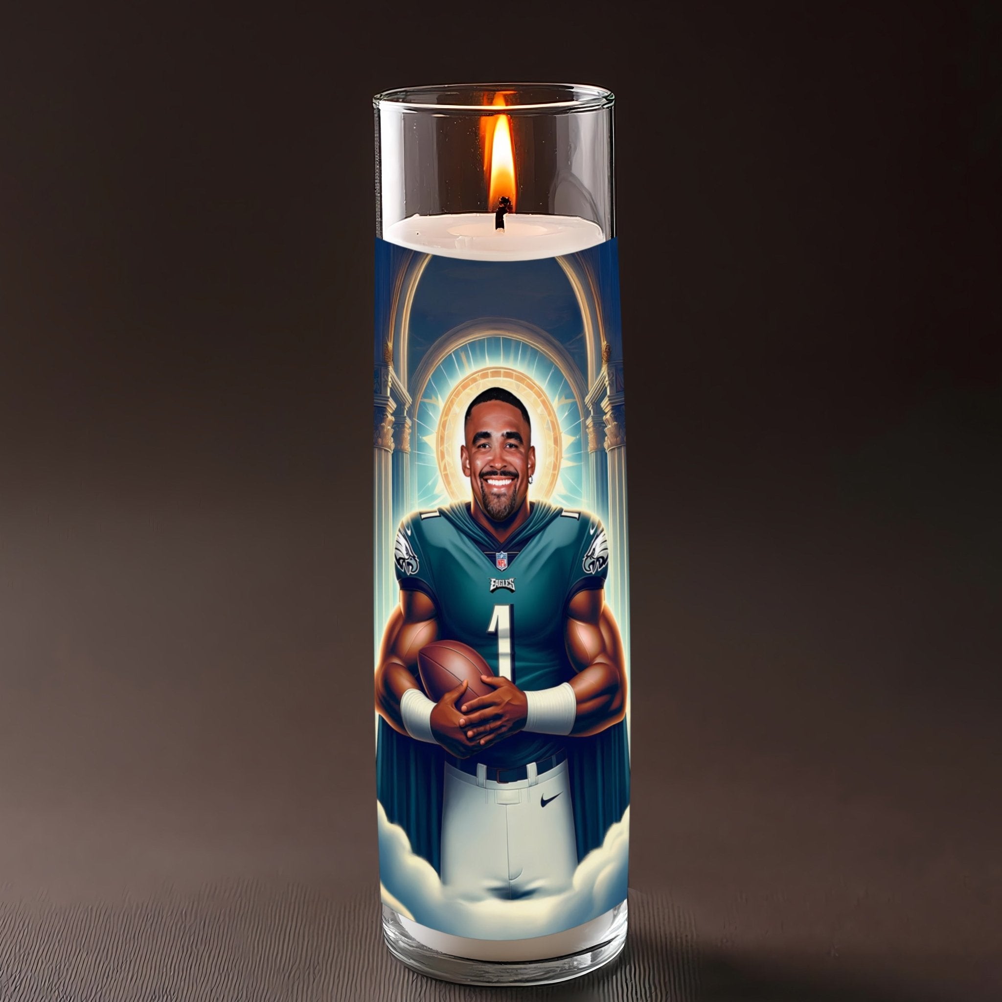 Jalen Hurts prayer candle, designed by Pray To The Stars