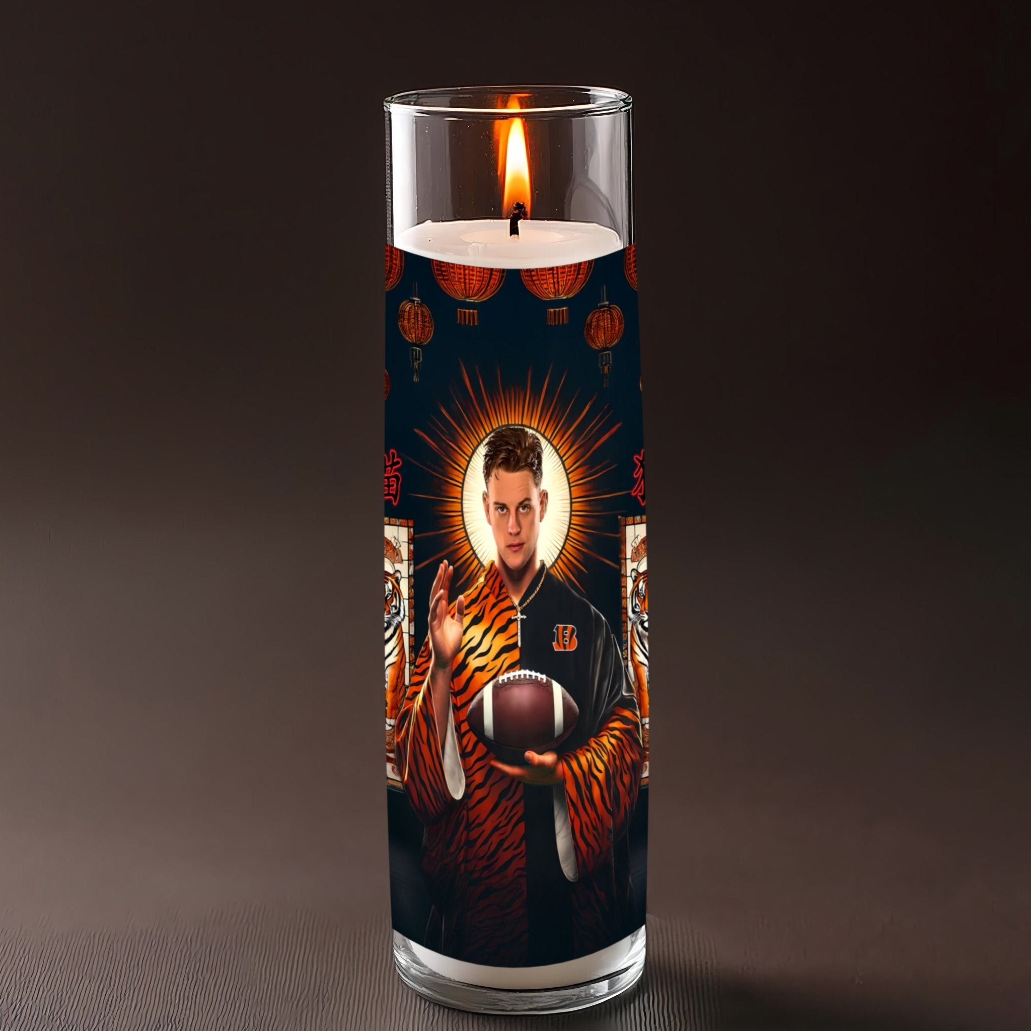 Joe Burrow prayer candle, designed by Pray To The Stars