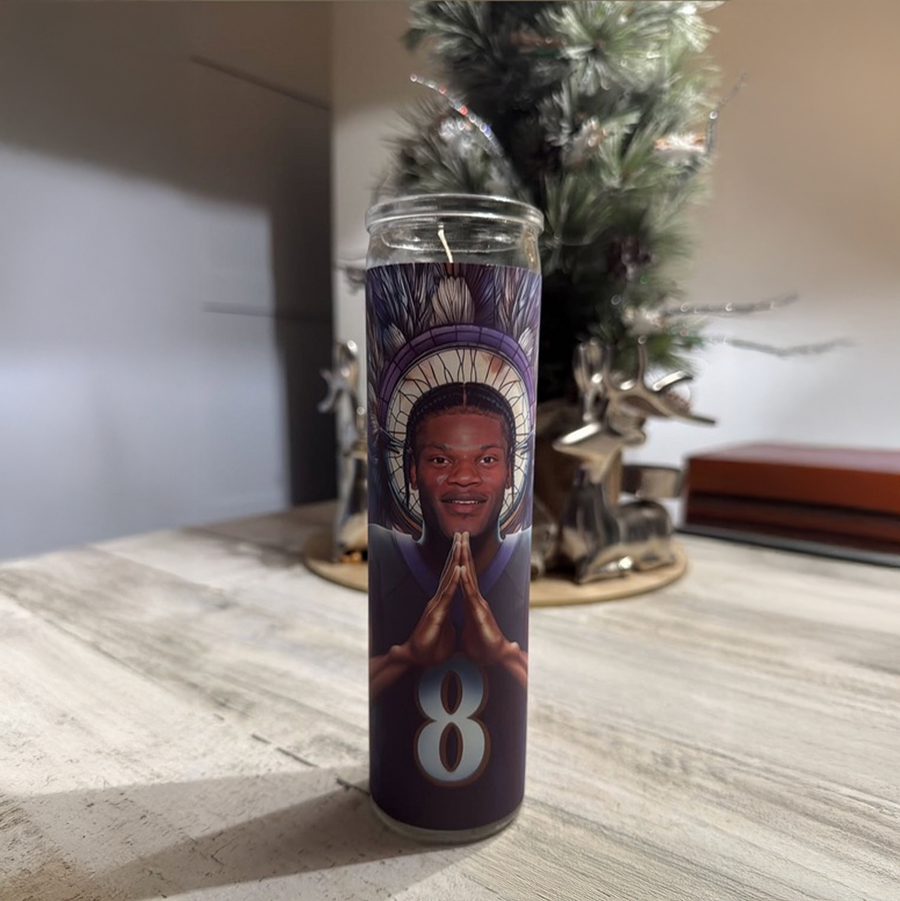 A photo of Lamar Jackson prayer candle from a customer