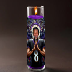 Lamar Jackson prayer candle, designed by Pray To The Stars