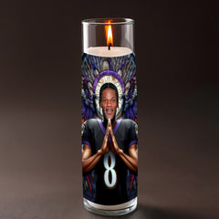 Lamar Jackson prayer candle, designed by Pray To The Stars