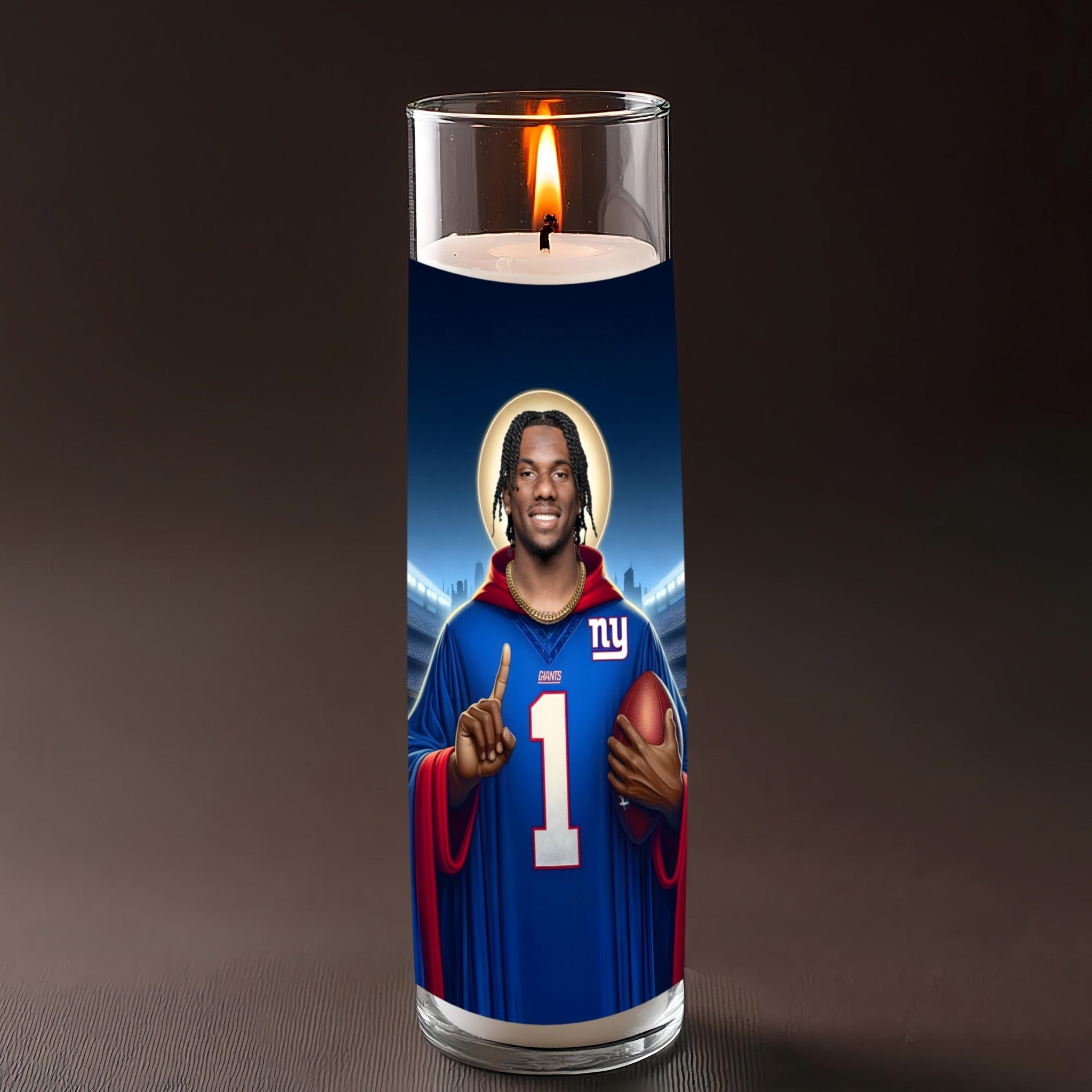 Malik Nabers prayer candle, designed by Pray To The Stars