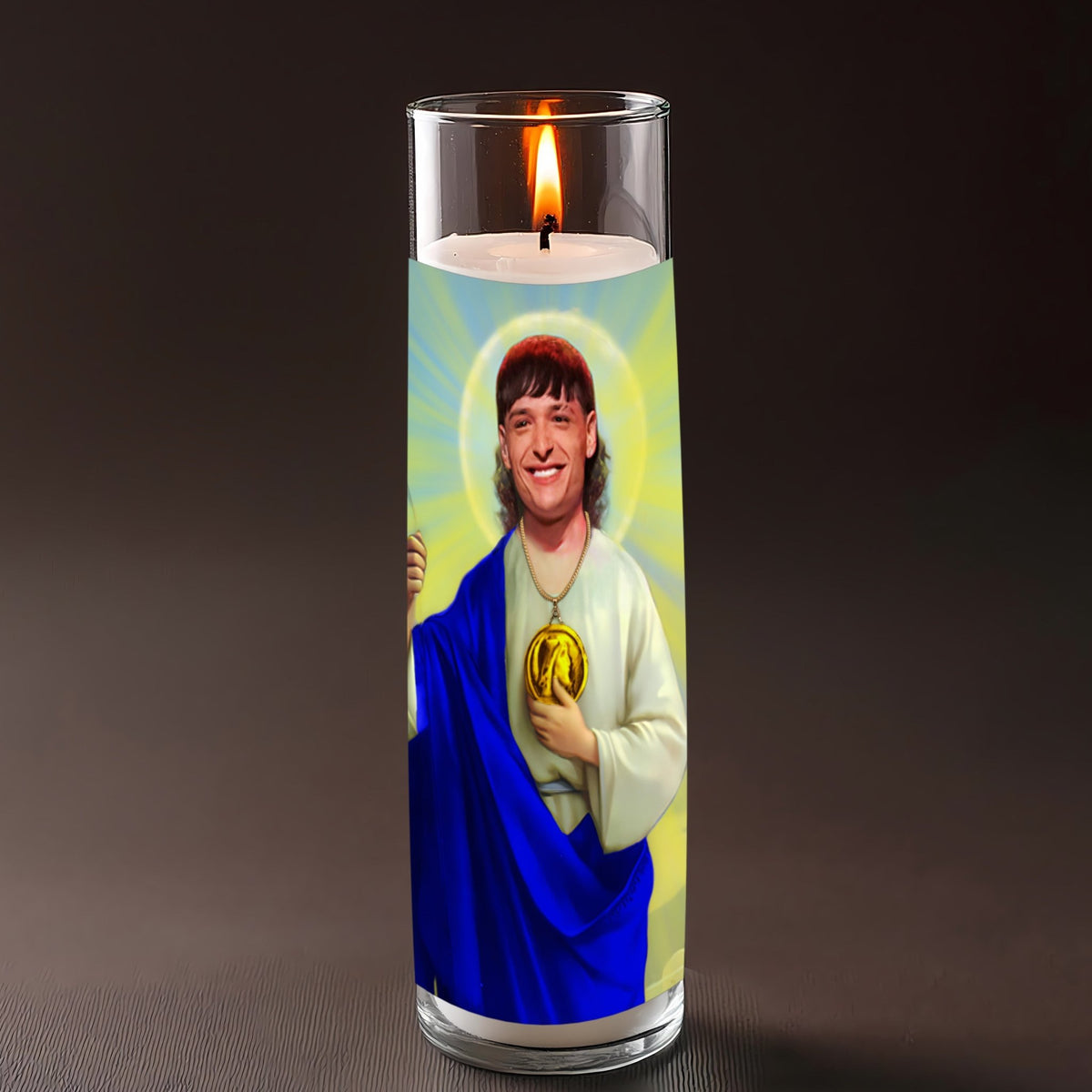 Peso Pluma prayer candle, designed by Pray To The Stars
