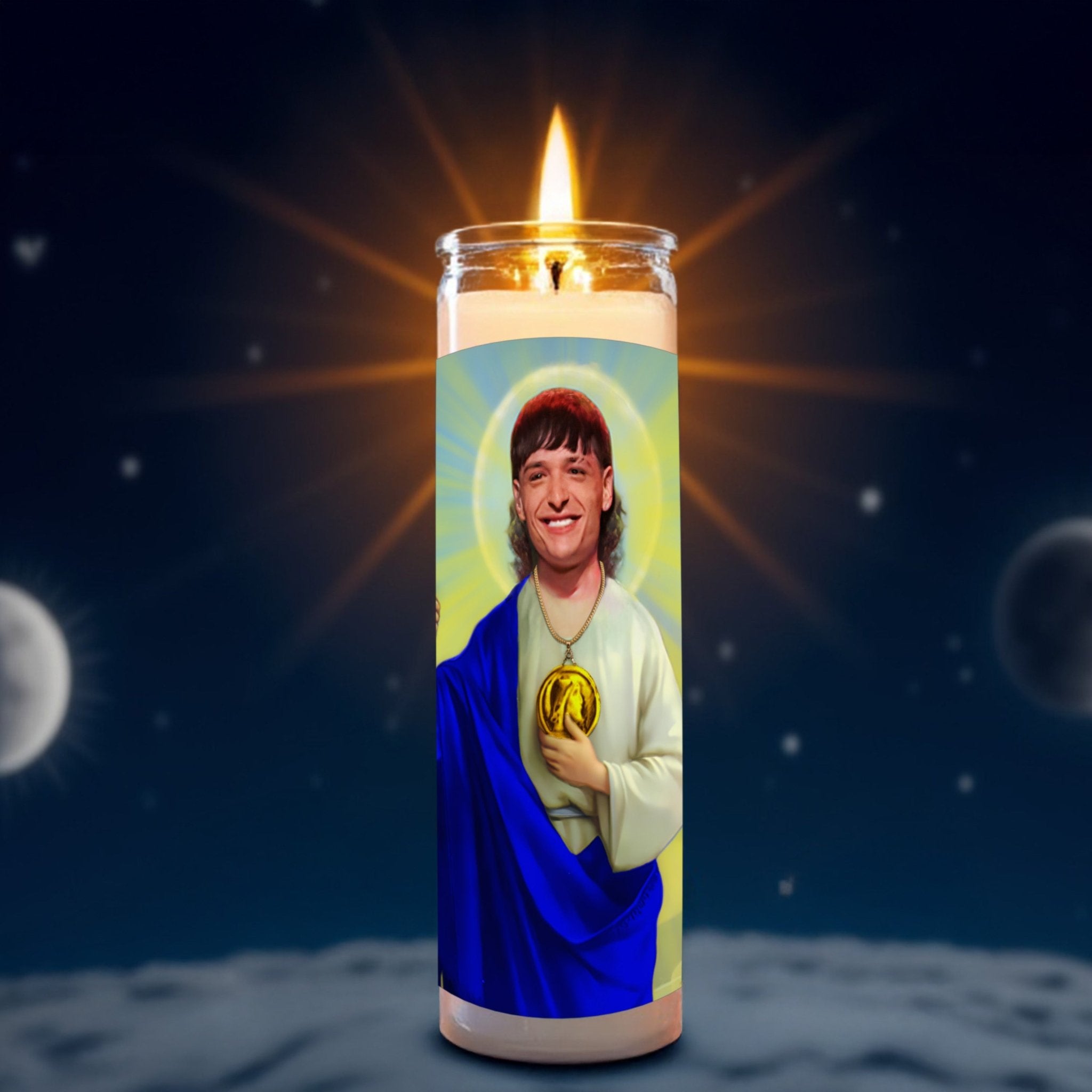 Peso Pluma prayer candle, designed by Pray To The Stars