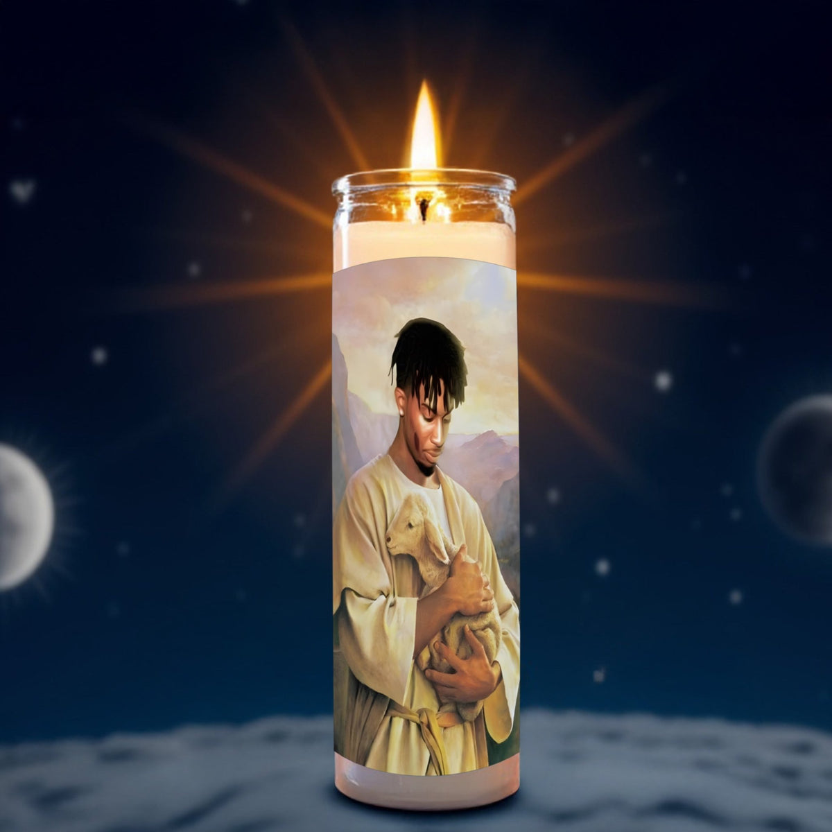 Playboi Carti prayer candle, designed by Pray To The Stars