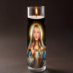 Sabrina Carpenter prayer candle, designed by Pray To The Stars
