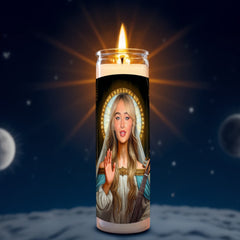 Sabrina Carpenter prayer candle, designed by Pray To The Stars