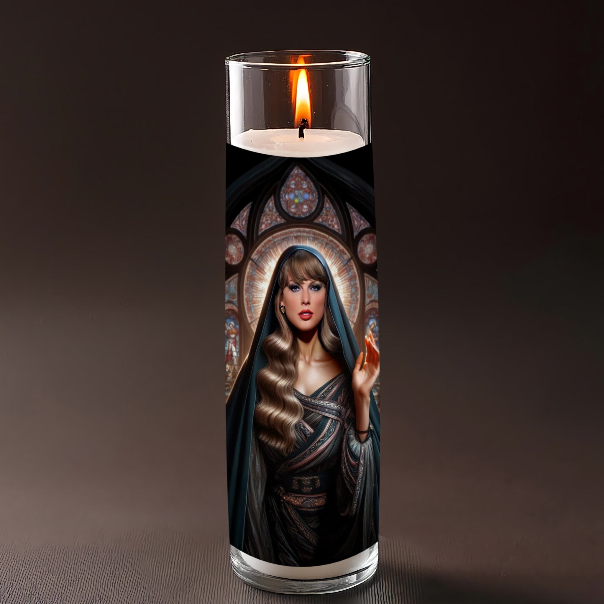 Taylor Swift prayer candle, designed by Pray To The Stars
